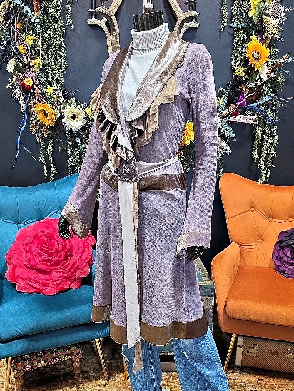 Hazel Mesh & Velvet Long Cardigan/ Kimono/ Duster Overlay